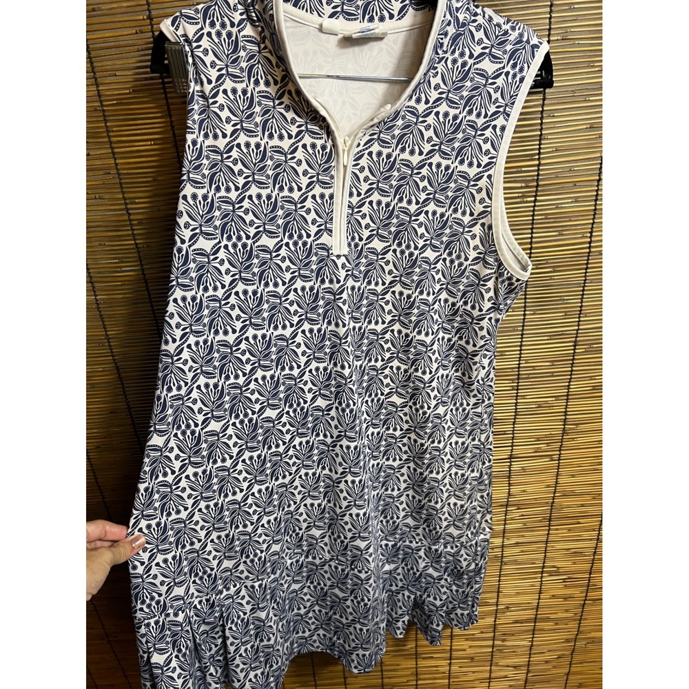 Sigrid Olsen Golf & Tennis Dress Navy White Floral Sleeveless Quarter Zip Large